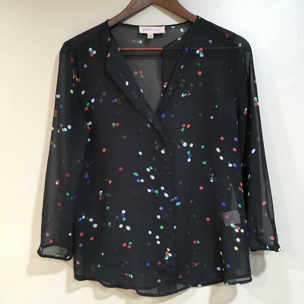 Philosophy Sheer Black Polka Dot‎ Blouse Womens XS Holiday Party Artsy Eclectic